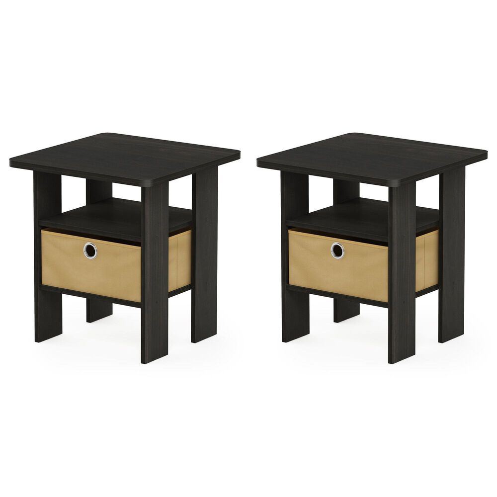 HOMLUX 2-Piece 1-Shelf End Table with Bin Drawer in Espresso, , large
