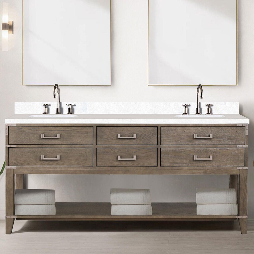 Lexora Home Norwalk 72&quot; Double Bathroom Vanity in Grey Oak with White Carrara Marble Top  and Rectangle Sink, , large