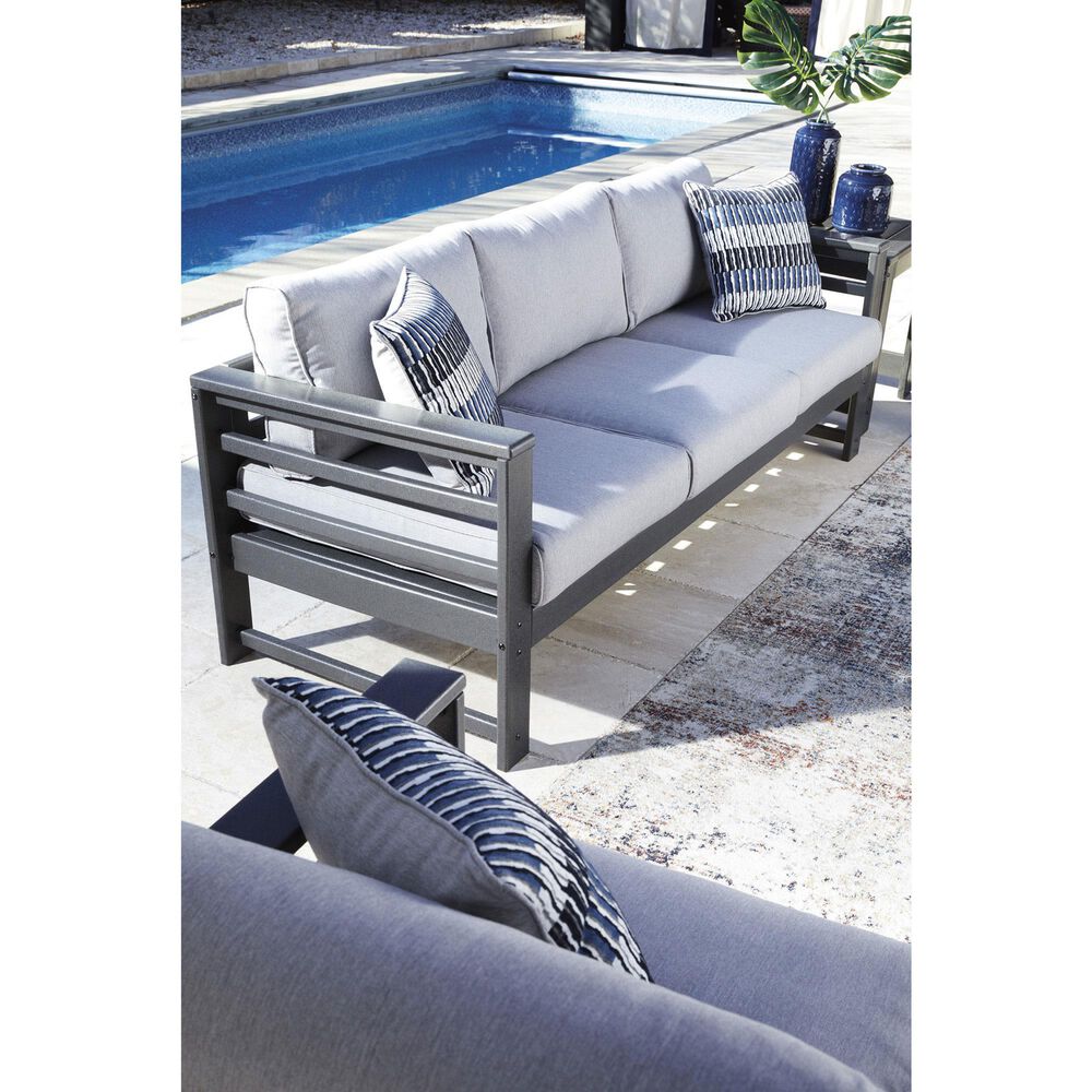 Ashley Amora Stationary Patio Sofa with Cushion in Light Gray, , large