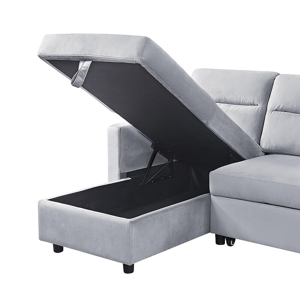 HOMLUX 81.5"W Velvet Reversible Sleeper Sectional Sofa with Storage &amp; Side Pocket, in Light Grey, , large