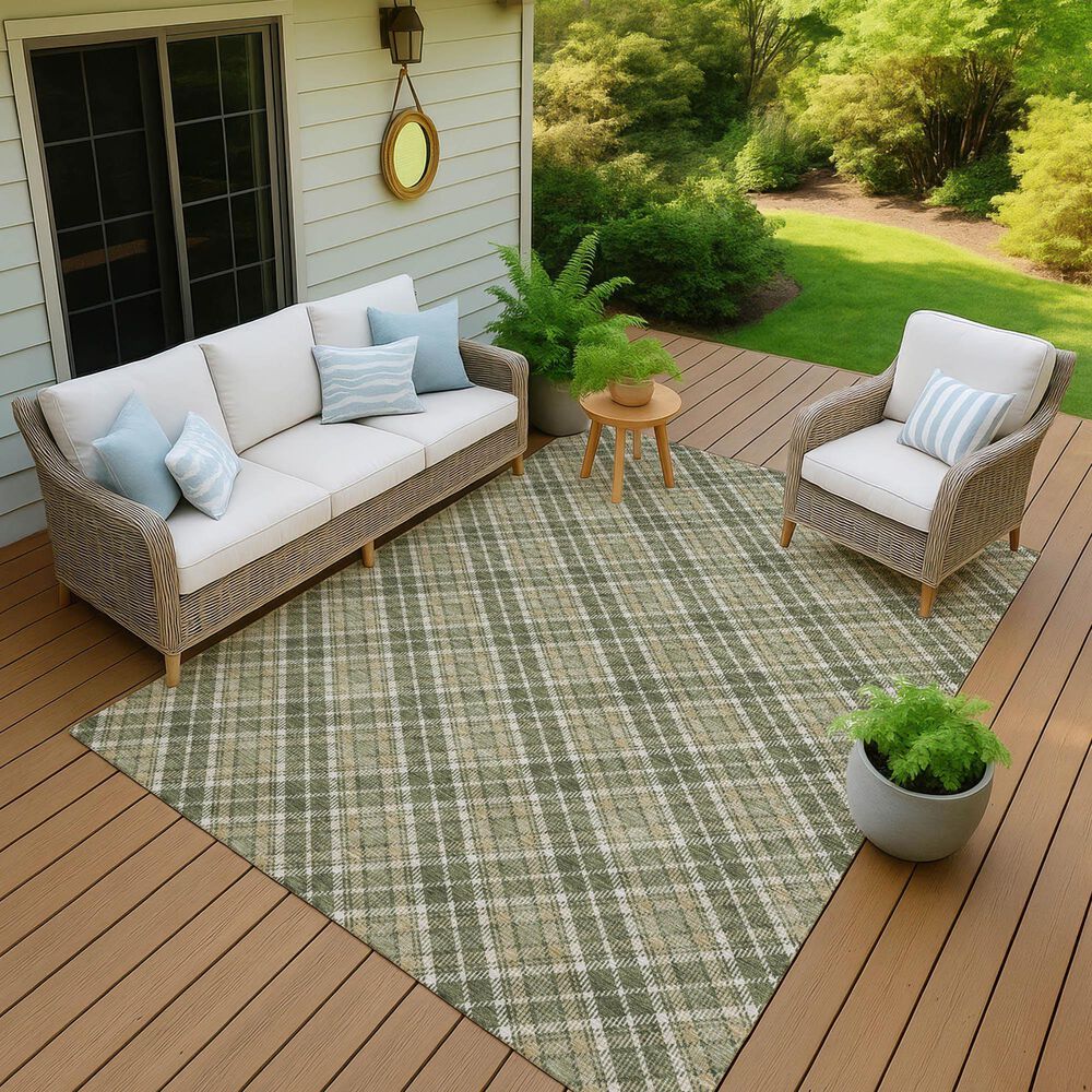 Dalyn Rug Company Soft Essentials Plaid Olive 10' x 14' Indoor/Outdoor Area Rug, , large
