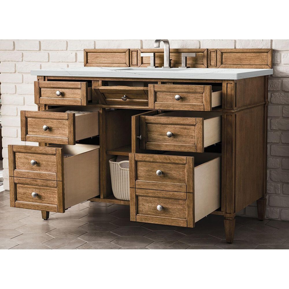 James Martin Vanities Brittany 48&quot; Single Bathroom Vanity in Saddle Brown with 3 cm Ethereal Noctis Quartz Top and Rectangular Sink, , large