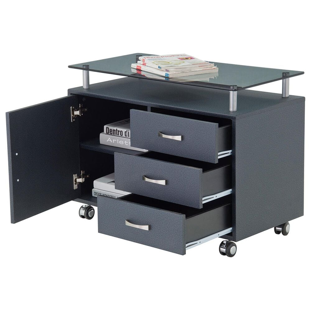 Rta Products Llc Rolling Storage Cabinet with Frosted Glass Top in Graphite, , large