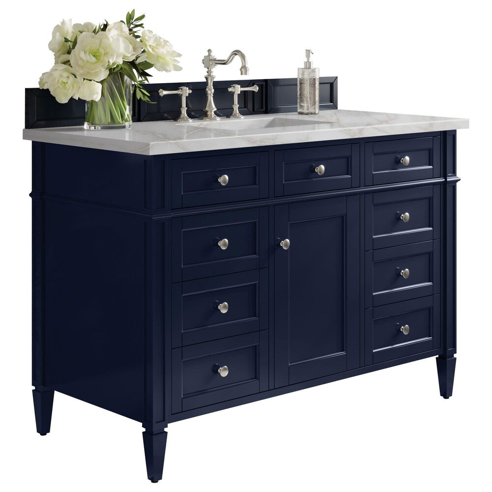 James Martin Vanities Brittany 48" Single Bathroom Vanity in Victory Blue with 3 cm Eternal Jasmine Pearl Silestone Top, Rectangular Sink and FreePower Wireless Charger, , large