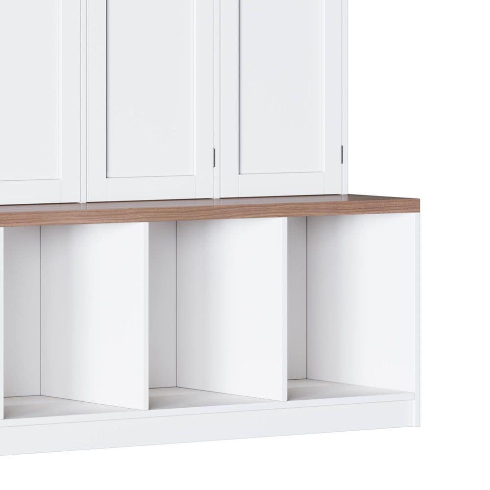 HOMLUX 4-Hook Hall Tree with 8-Door in White and Walnut, , large