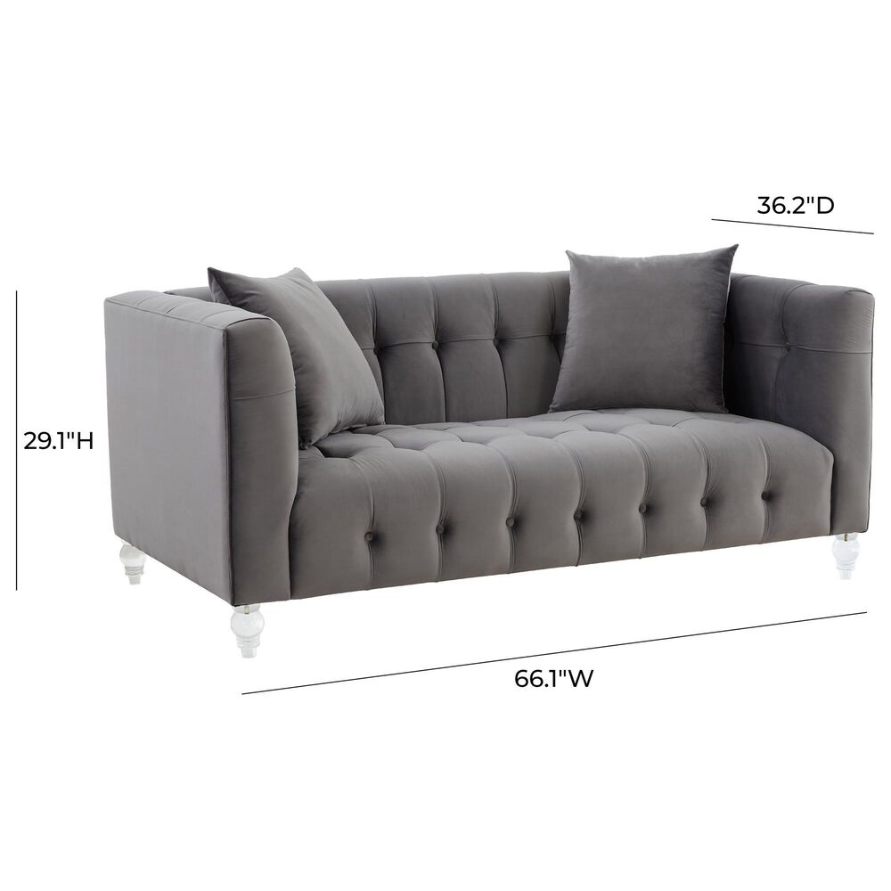 Tov Furniture Bea Stationary Loveseat in Grey Velvet, , large