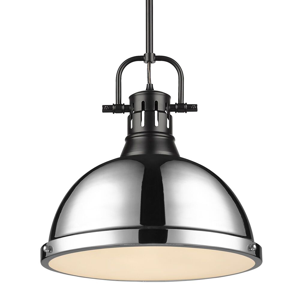 Golden Lighting Duncan 1-Light Pendant with Rod and Chrome Shade in Matte Black, , large