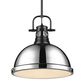 Golden Lighting Duncan 1-Light Pendant with Rod and Chrome Shade in Matte Black, , large