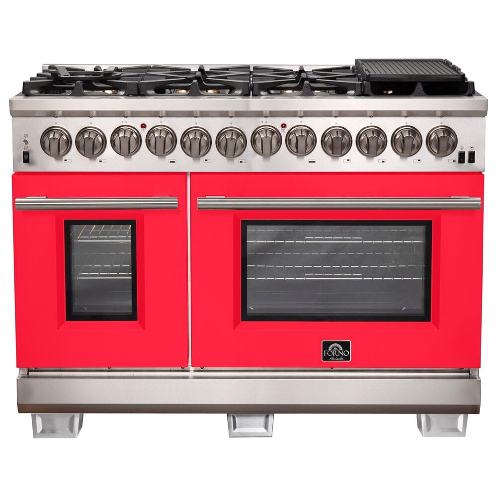 Forno Capriasca 48" Freestanding Dual Fuel Range in Red and Stainless Steel, , large