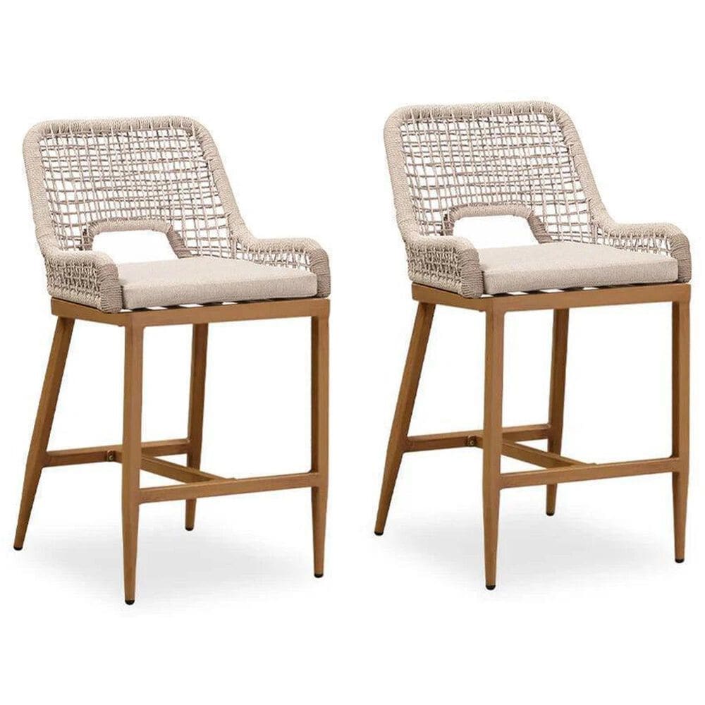 HOMLUX Outdoor Counter Stool with Plaid Back in Grey and Beige (Set of 2), , large