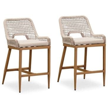HOMLUX Outdoor Counter Stool with Plaid Back in Grey and Beige (Set of 2), , large