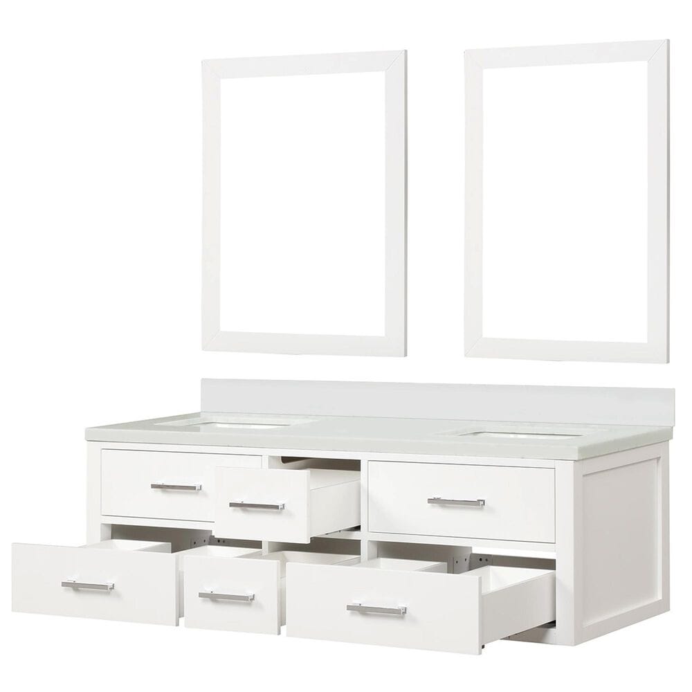 Lexora Home Castor 60&quot; Double Bathroom Vanity in White with White Cultured Marble Top, Rectangular Sinks and 28&quot; Mirrors, , large