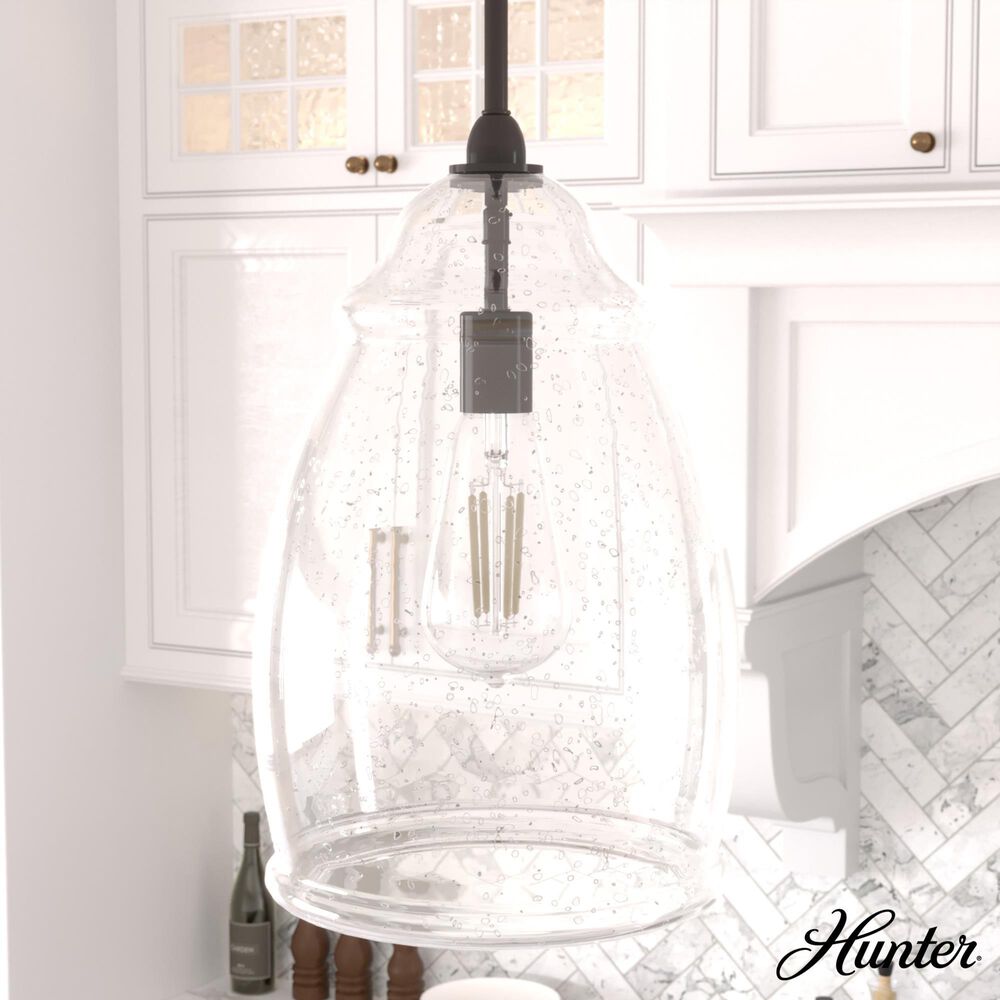 Hunter Dunshire 10.5&quot; 1-Light Medium Pendant with Seeded Shade in Noble Bronze, , large