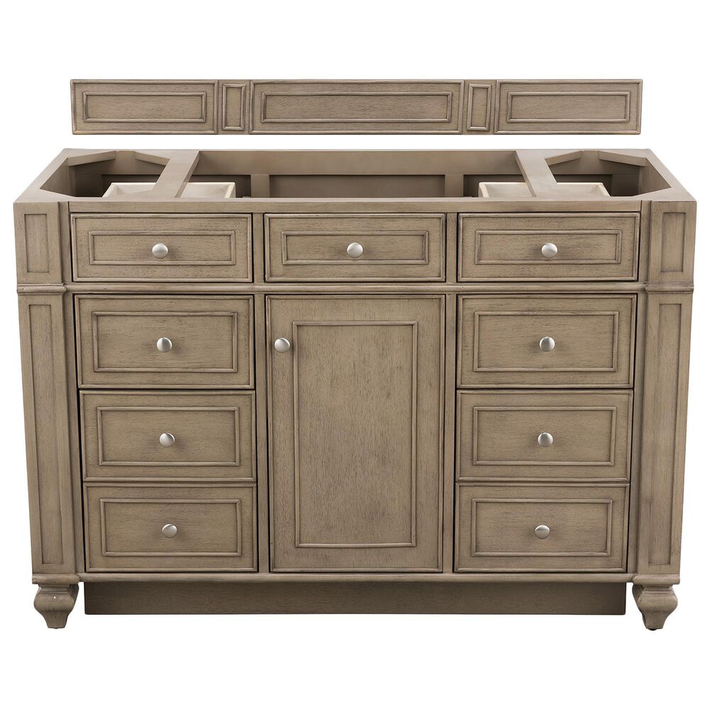 James Martin Vanities Bristol 48&quot; Single Bathroom Vanity in Whitewashed Walnut with 3 cm Carrara White Marble Top and Rectangular Sink, , large