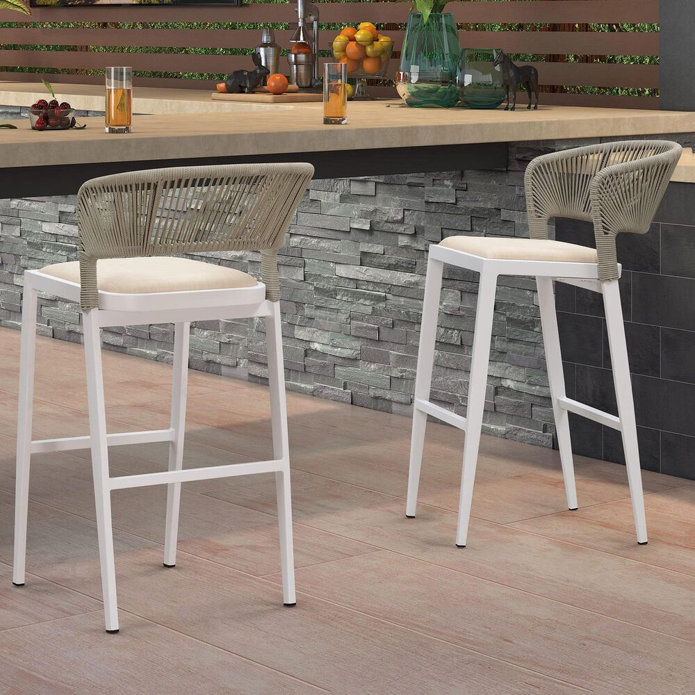 HOMLUX Outdoor Bar Stool with Open-Frame Backrest in White (Set of 2), , large