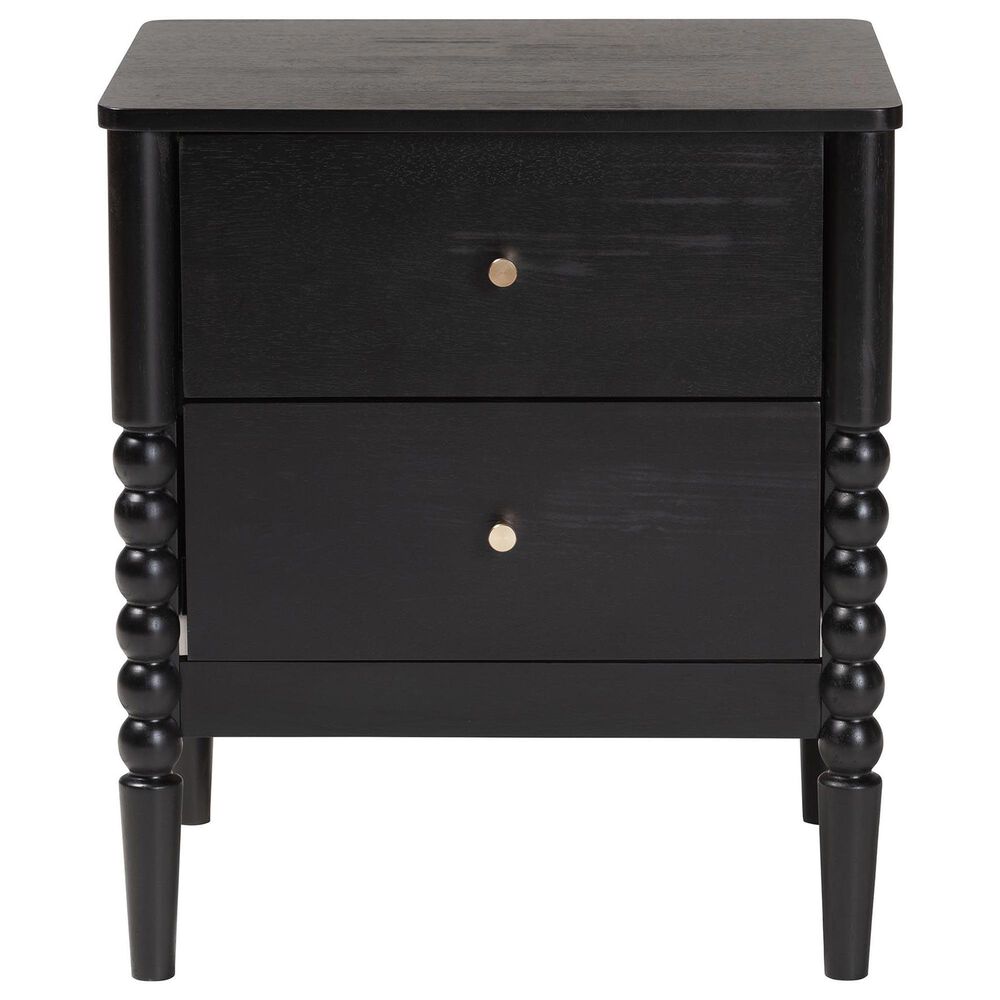 Baxton Studio Lucera 2-Drawer Bobbin Nightstand in Black, , large