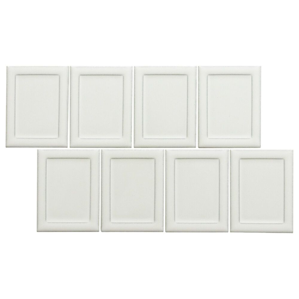 Emser Cuadro White 4" x 5" on 9" x 14" Frame Porcelain Mosaic Sheet, , large