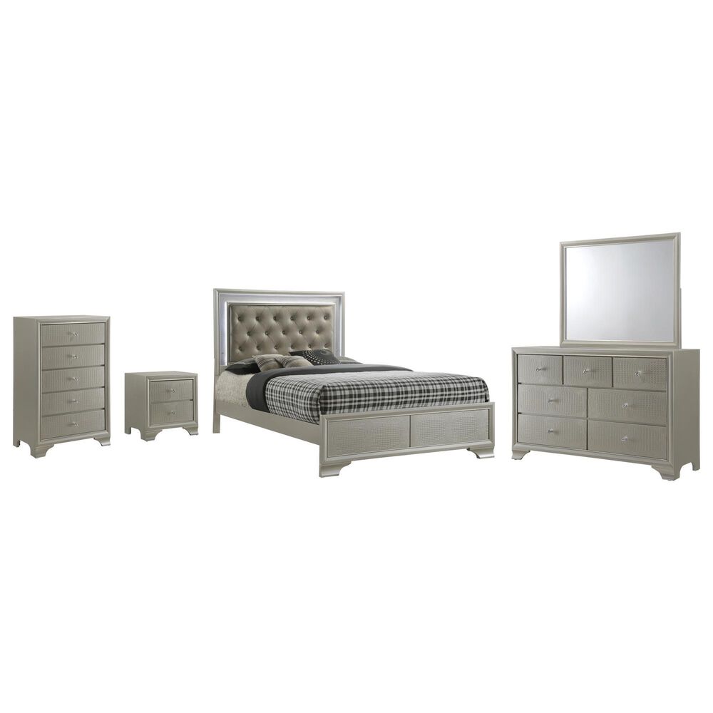 Crown Mark Lyssa 5-Piece Queen Panel Bedroom Set in Champagne, , large