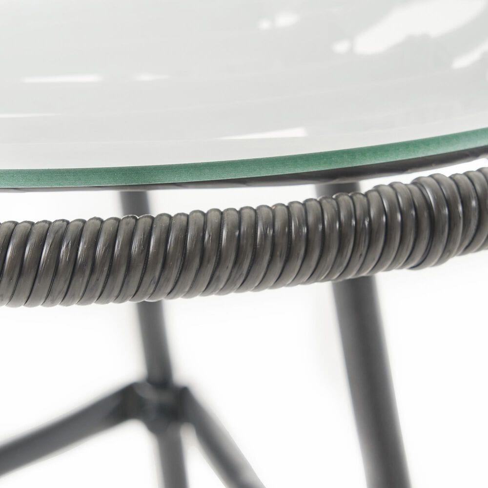 Hearth and Haven Orlando Outdoor Round Side Table with Glass Top in Gray, , large