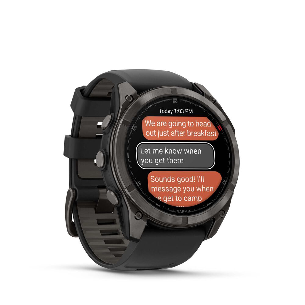 Garmin Fenix 8 Pro Sapphire AMOLED Smartwatch 51mm Carbon Gray DLC Titanium Case with Black and Pebble Gray Silicone Band, , large