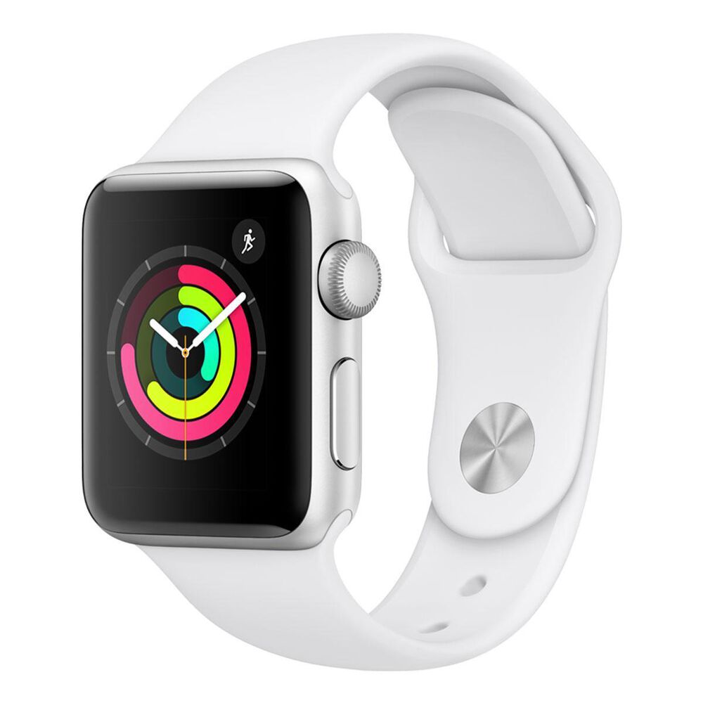 Apple Watch Series 3 (GPS) 42mm Silver Aluminum Case with White Sports Band, White, large