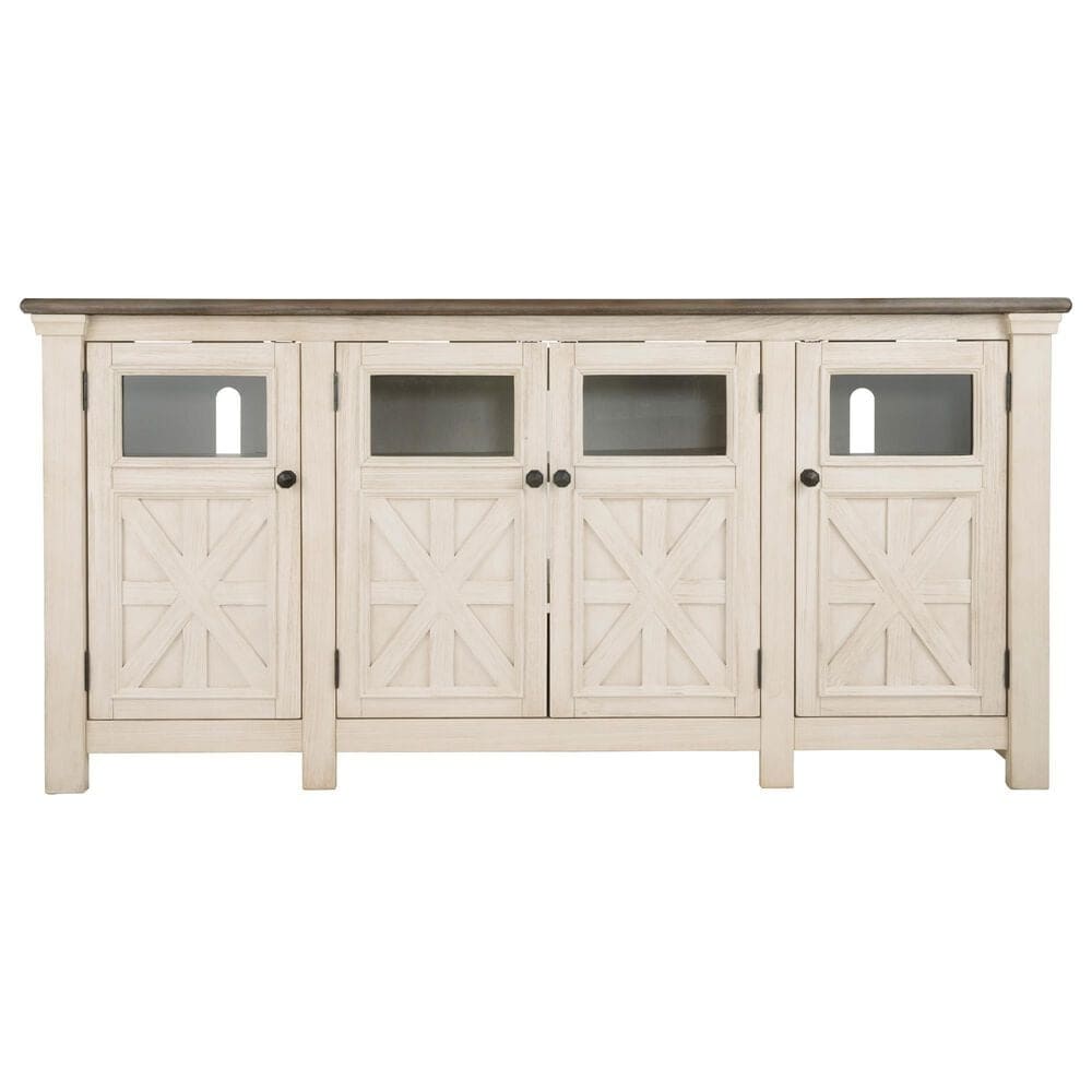 Ashley Bolanburg Extra Large 74&quot; TV Stand in Antique White and Weathered Oak Top, , large