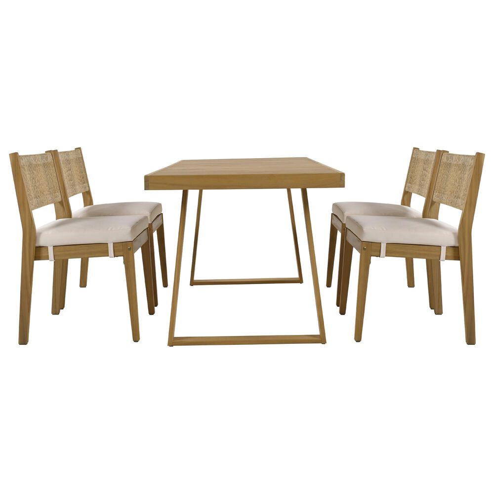 Hearth and Haven 5-Piece Outdoor Wooden Dining Set with U-Leg Table and Cushioned Chairs in Beige, , large