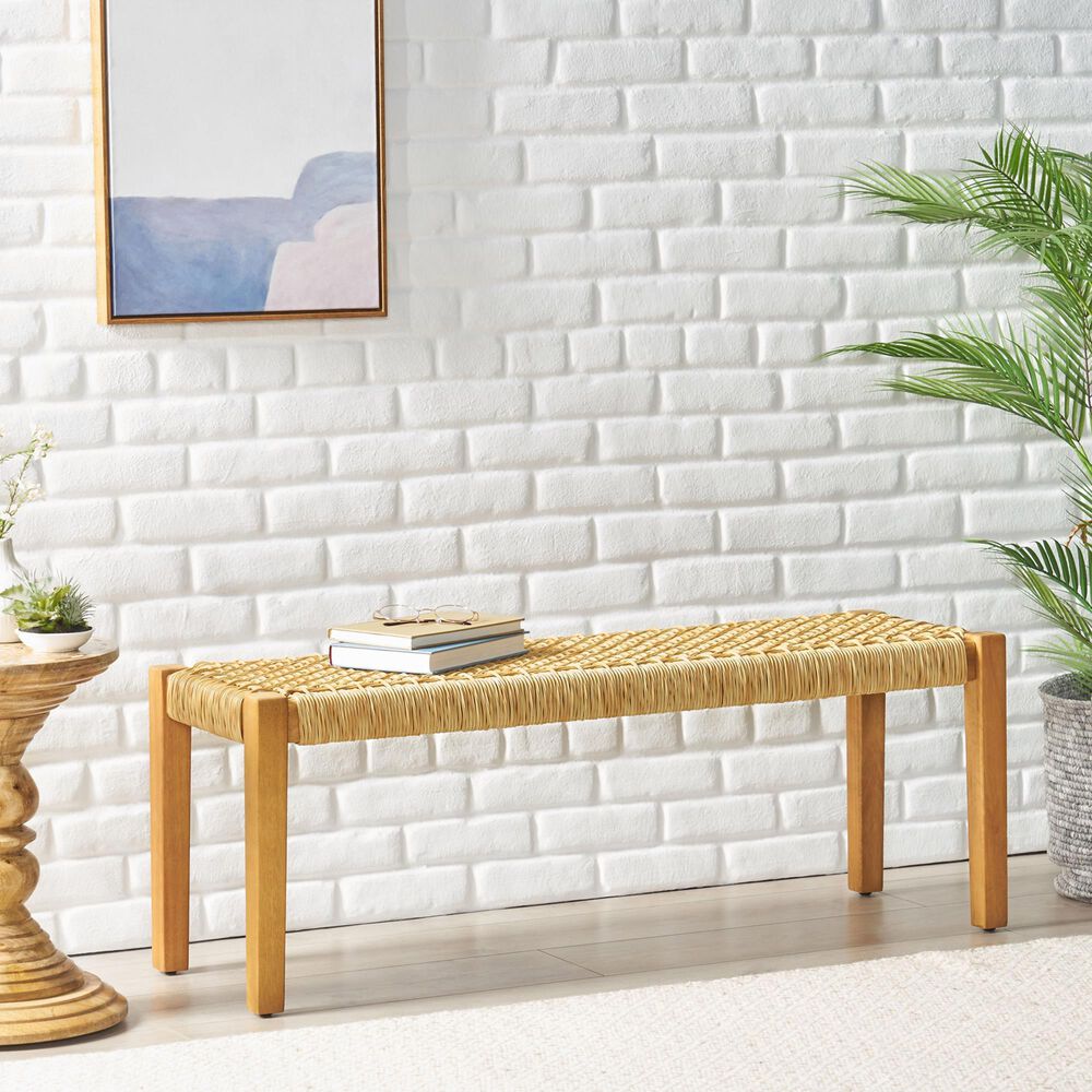 Hearth and Haven Angie Outdoor Bench in Teak and Light Brown, , large