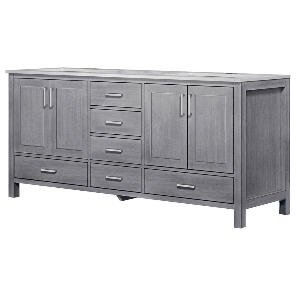 Lexora Home Jacques 72" Double Bathroom Vanity in Distressed Grey with White Carrara Marble Top and Rectangle Sinks, , large