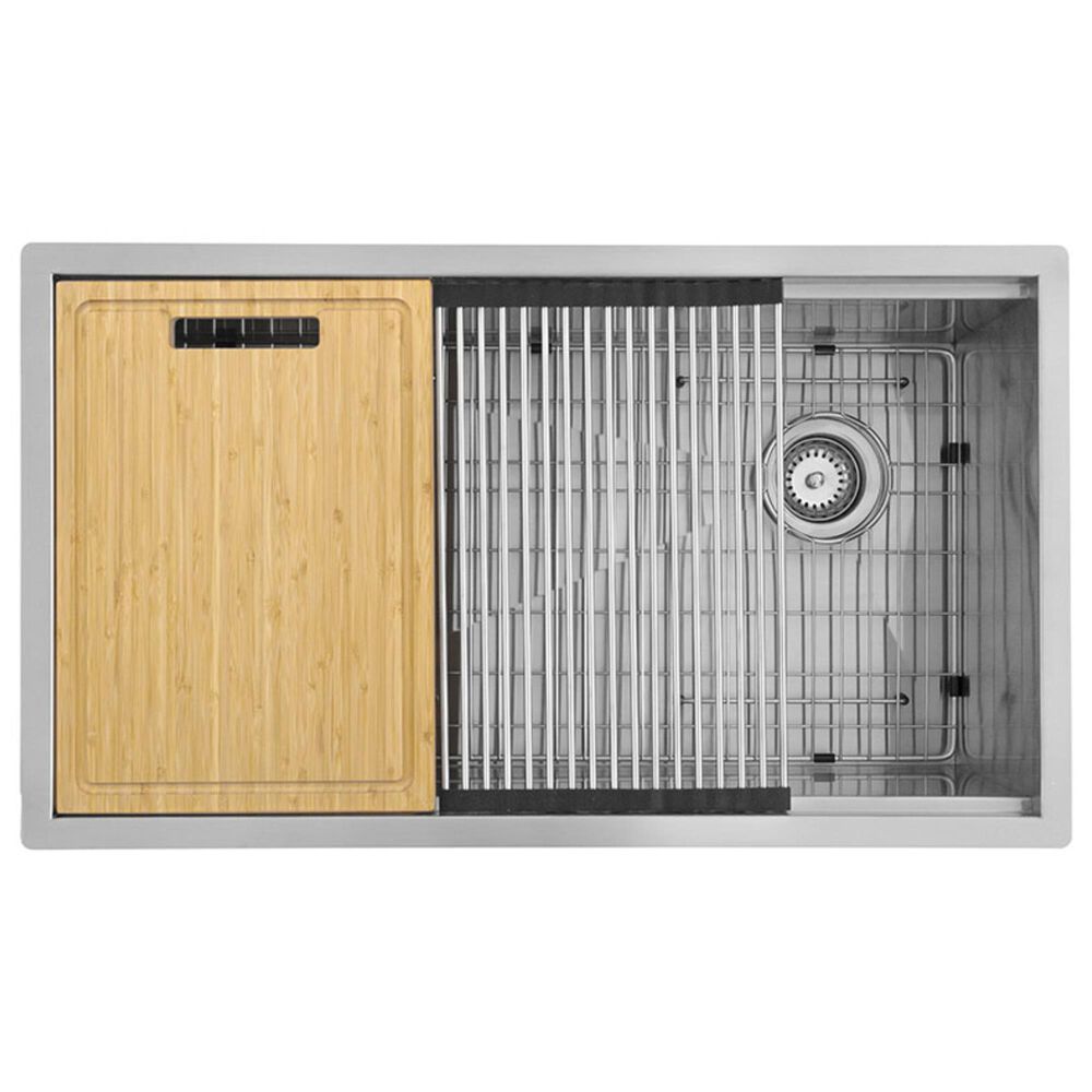 MS International Single Bowl 16-Gauge Handcrafted Workstation Kitchen Sink in Stainless Steel, , large