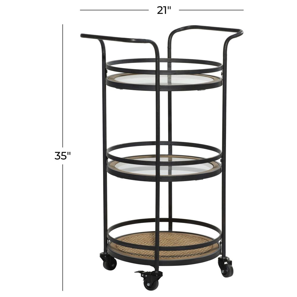 Maple and Jade 35&quot; Bar Cart in Matte Black, Natural Brown and Clear, , large