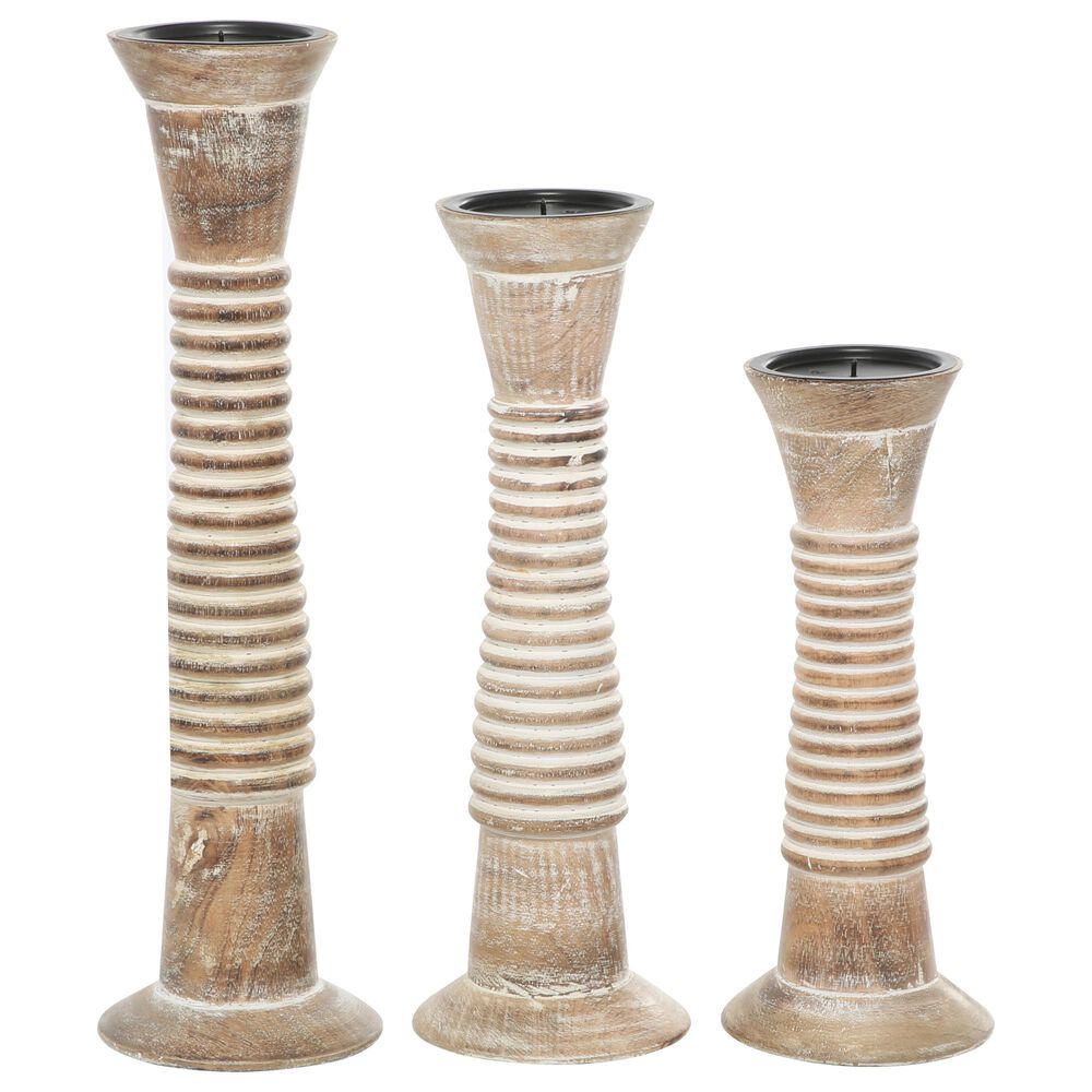 Maple and Jade Candle Holder in White Washed and Natural (Set of 3), , large