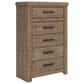 Ashley Oliandon King Panel Bed Dresser Chest and 2 Nightstands in Light Brown, , large