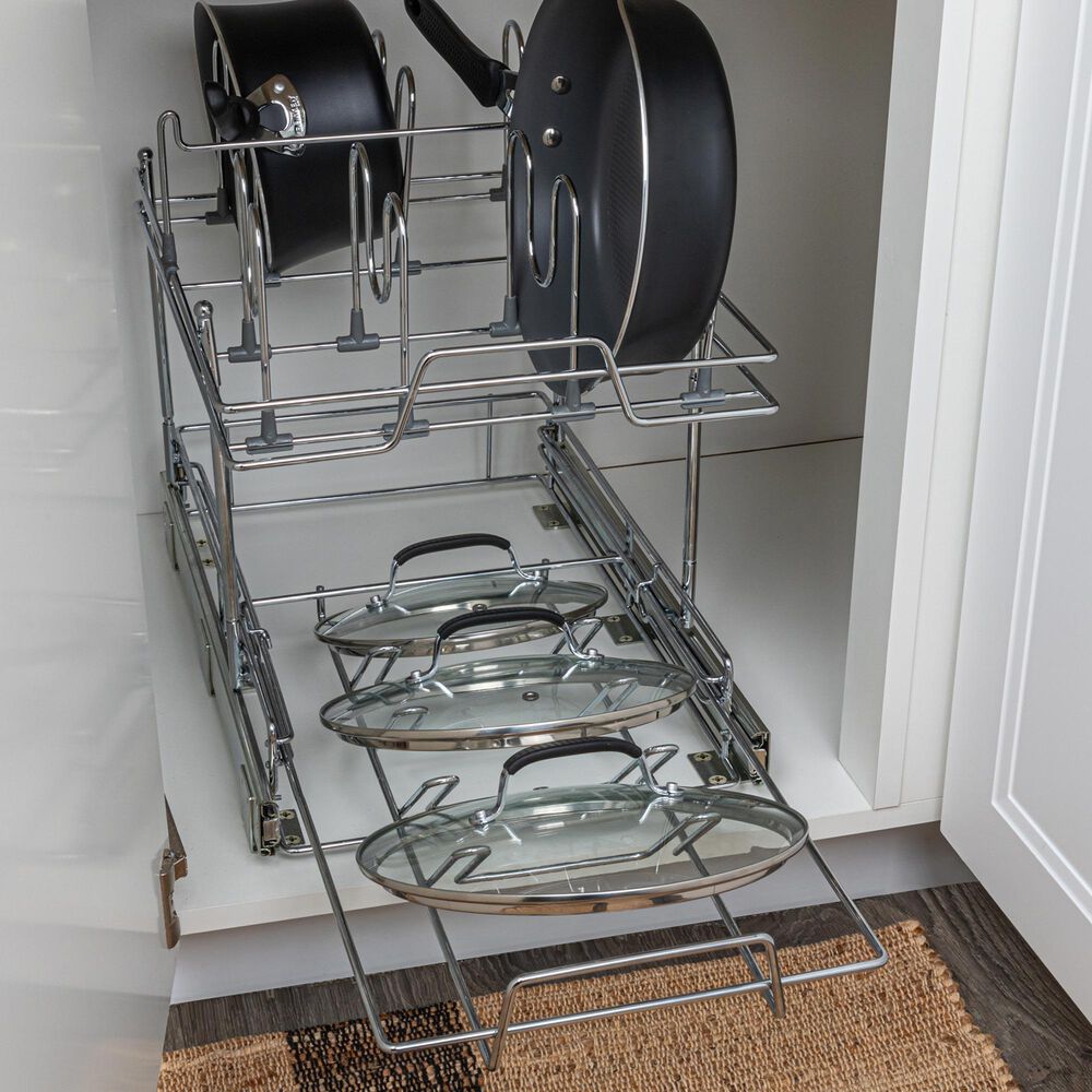 Household Essentials Glidez 2-Tier Multipurpose Pull Out/Slide Out Basket Storage Organizer in Chrome, , large