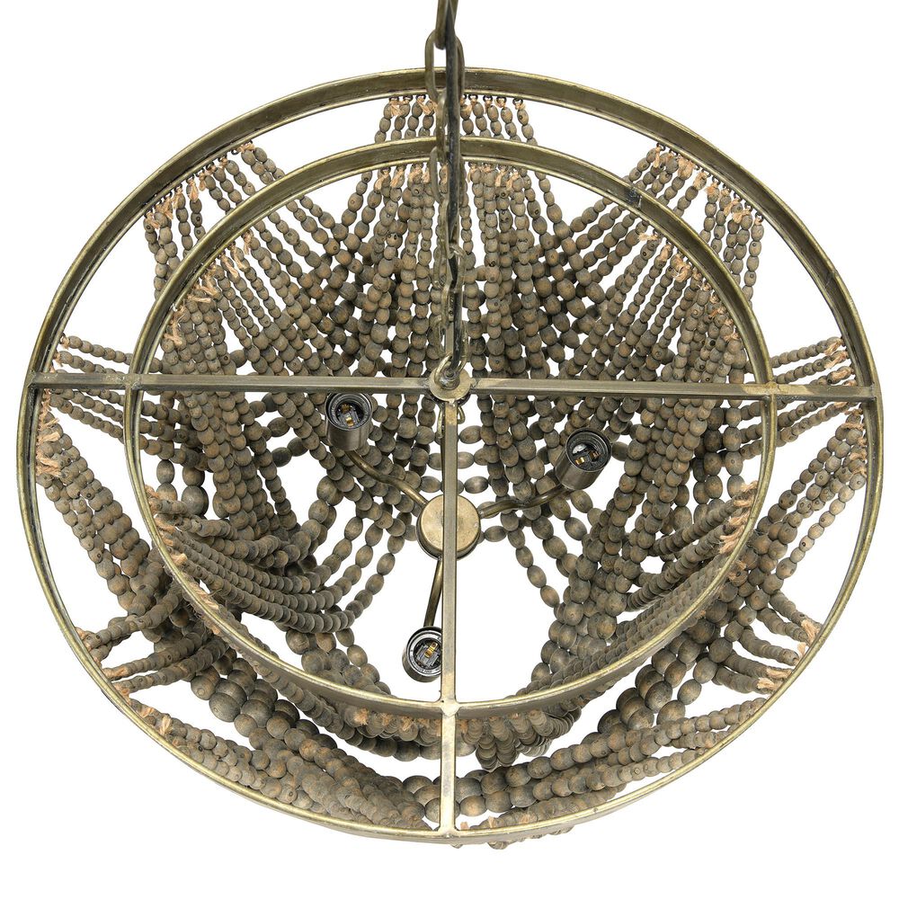 Creative Coop Laurel 2-Tier Draped Wood Bead Chandelier with Gold and Grey Shade, , large