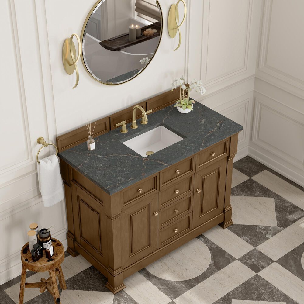 James Martin Vanities Brookfield 48" Single Bathroom Vanity in Honey Oak with 3 cm Parisien Bleu Silestone Top, Rectangle Sink and FreePower Wireless Charger, , large