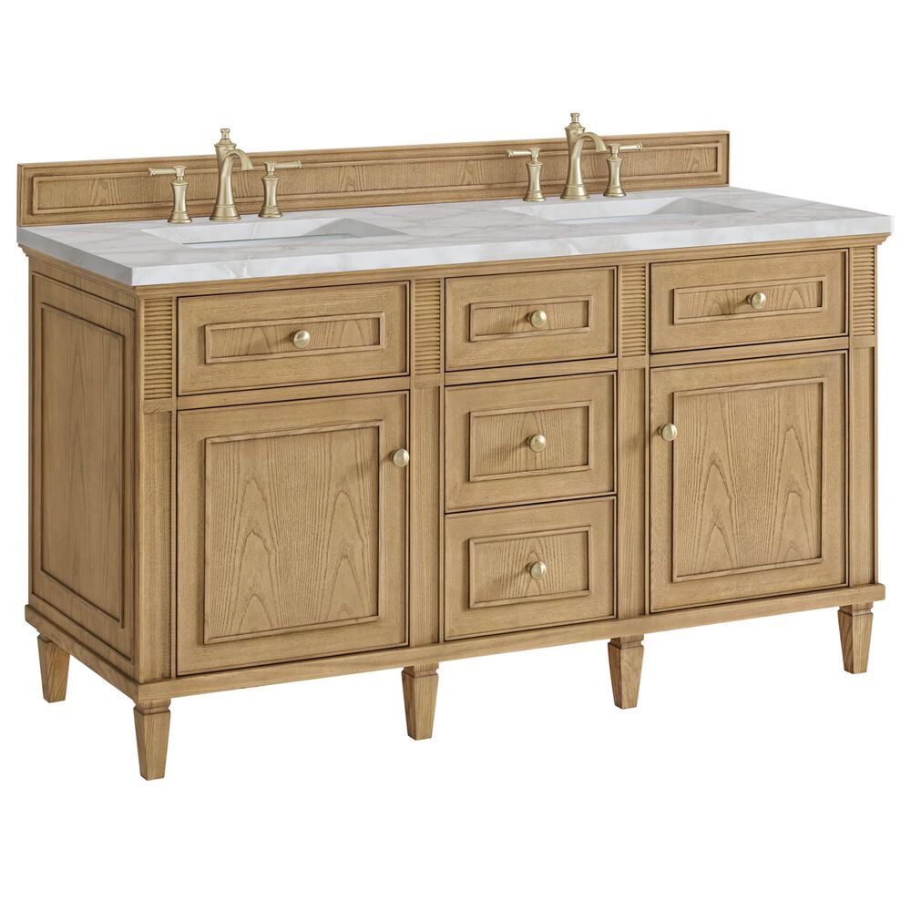 James Martin Vanities Lorelai 60" Double Bathroom Vanity in Light Natural Oak with 3 cm Eternal Jasmine Pearl Silestone Top, Rectangular Sinks and FreePower Wireless Charger, , large