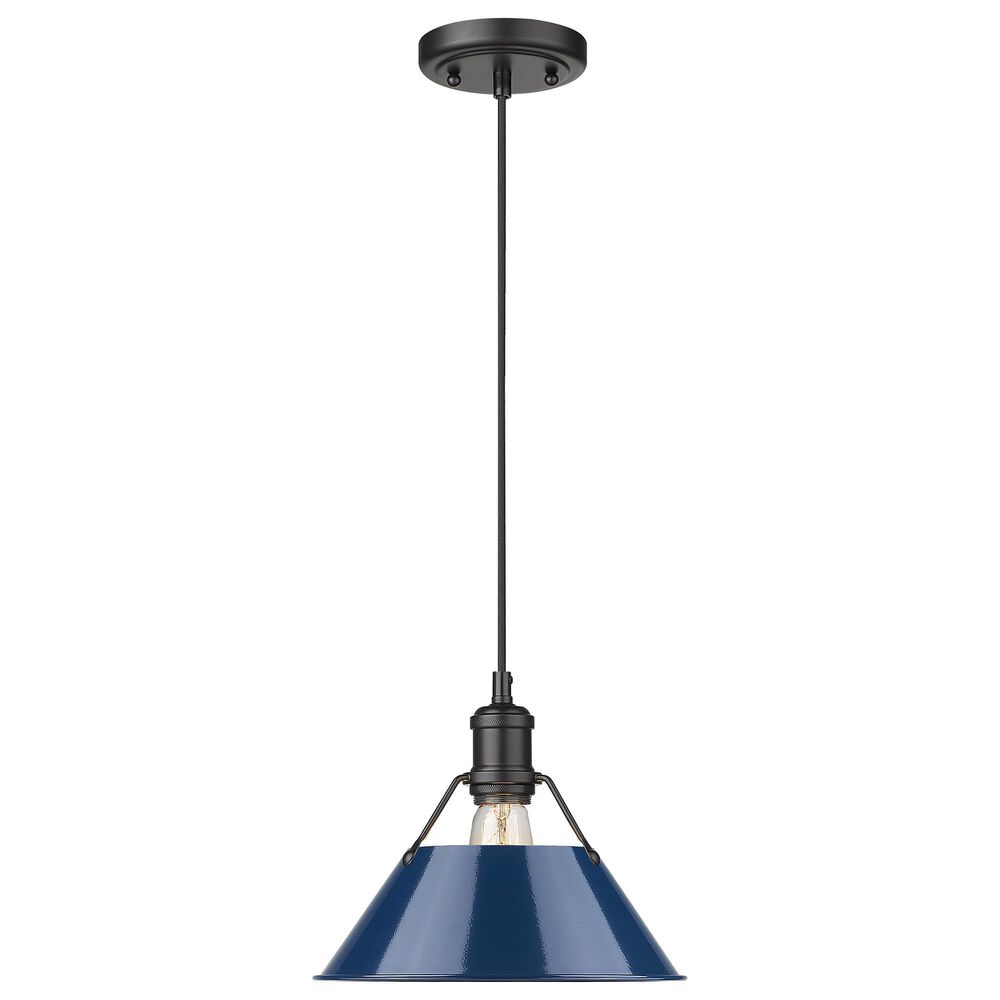 Golden Lighting Orwell 1-Light Medium Pendant with Matte Navy Shade in Matte Black, , large