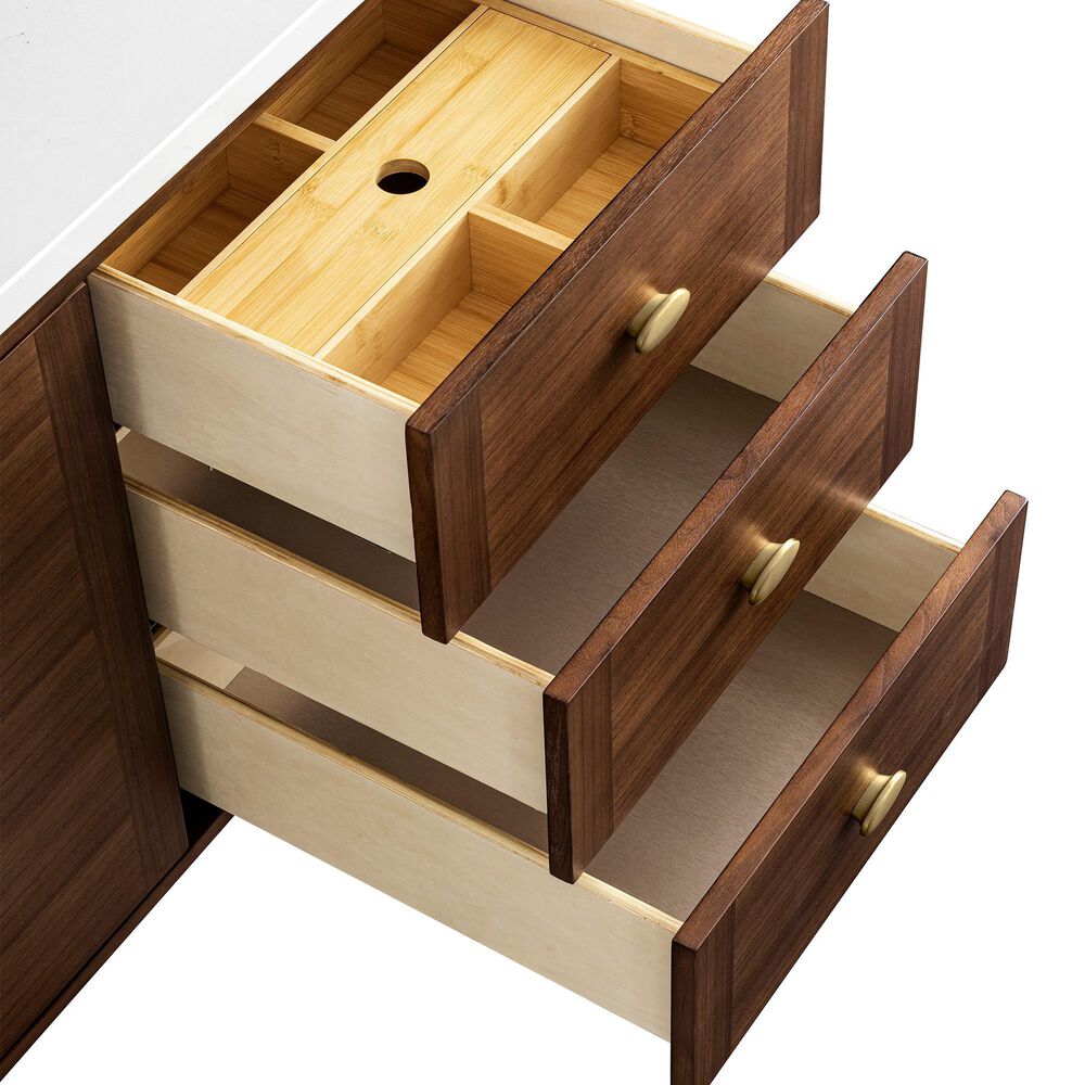 James Martin Vanities Amberly 60" Single Bathroom Vanity in Mid-Century Walnut with Single Hole 3 cm White Zeus Quartz Top and Rectangular Sink, , large