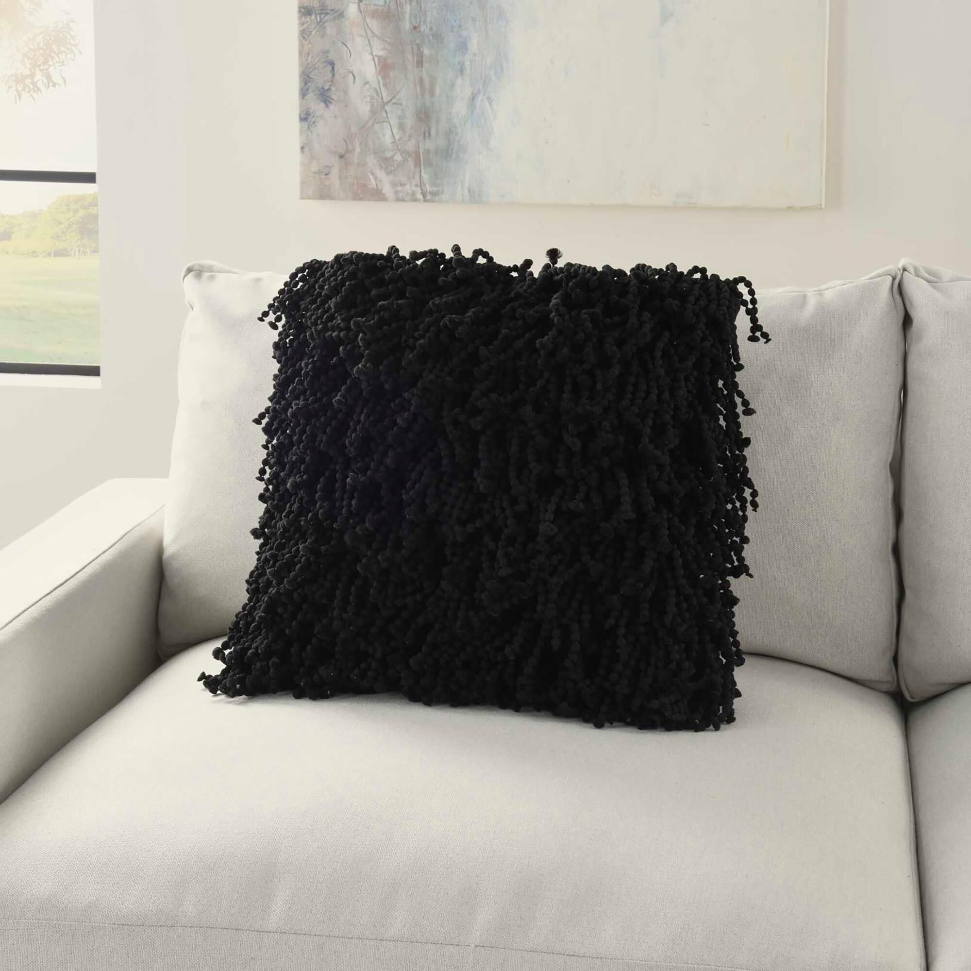 black shag pillow