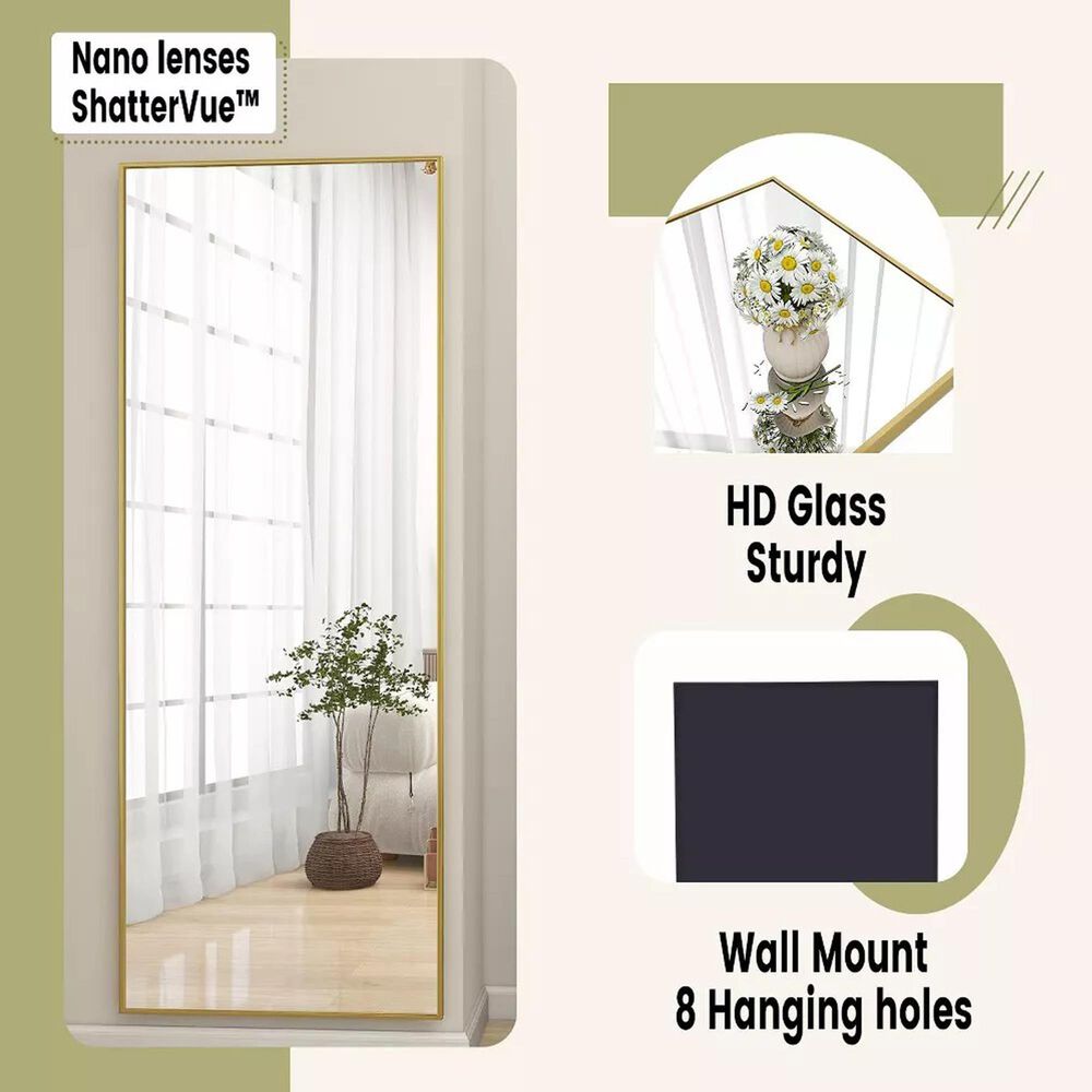 HOMLUX 64" x 21" Rectangular Leaning Floor Mirror in Gold, , large
