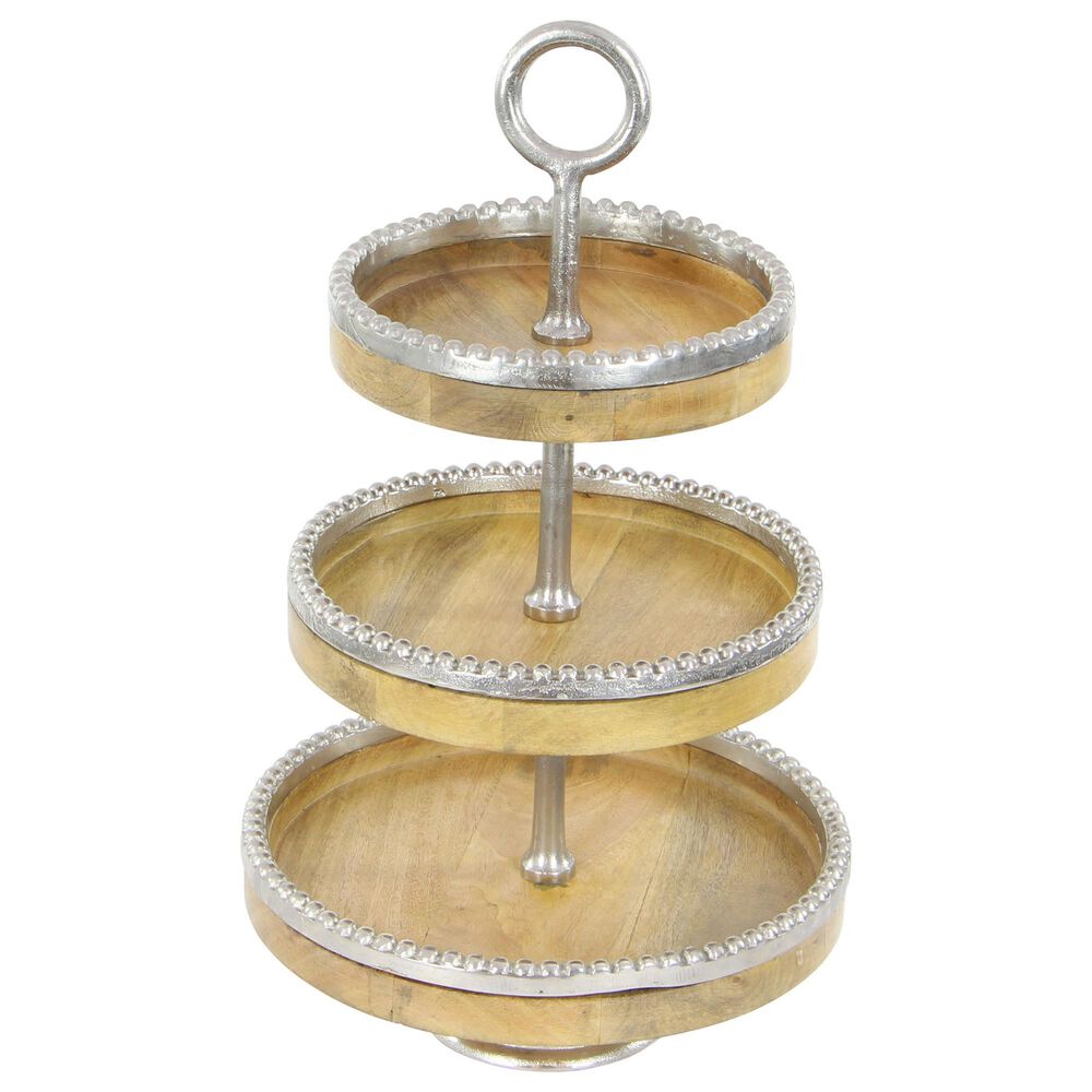 Maple and Jade Traditional Tiered Server in Brown and Silver, , large