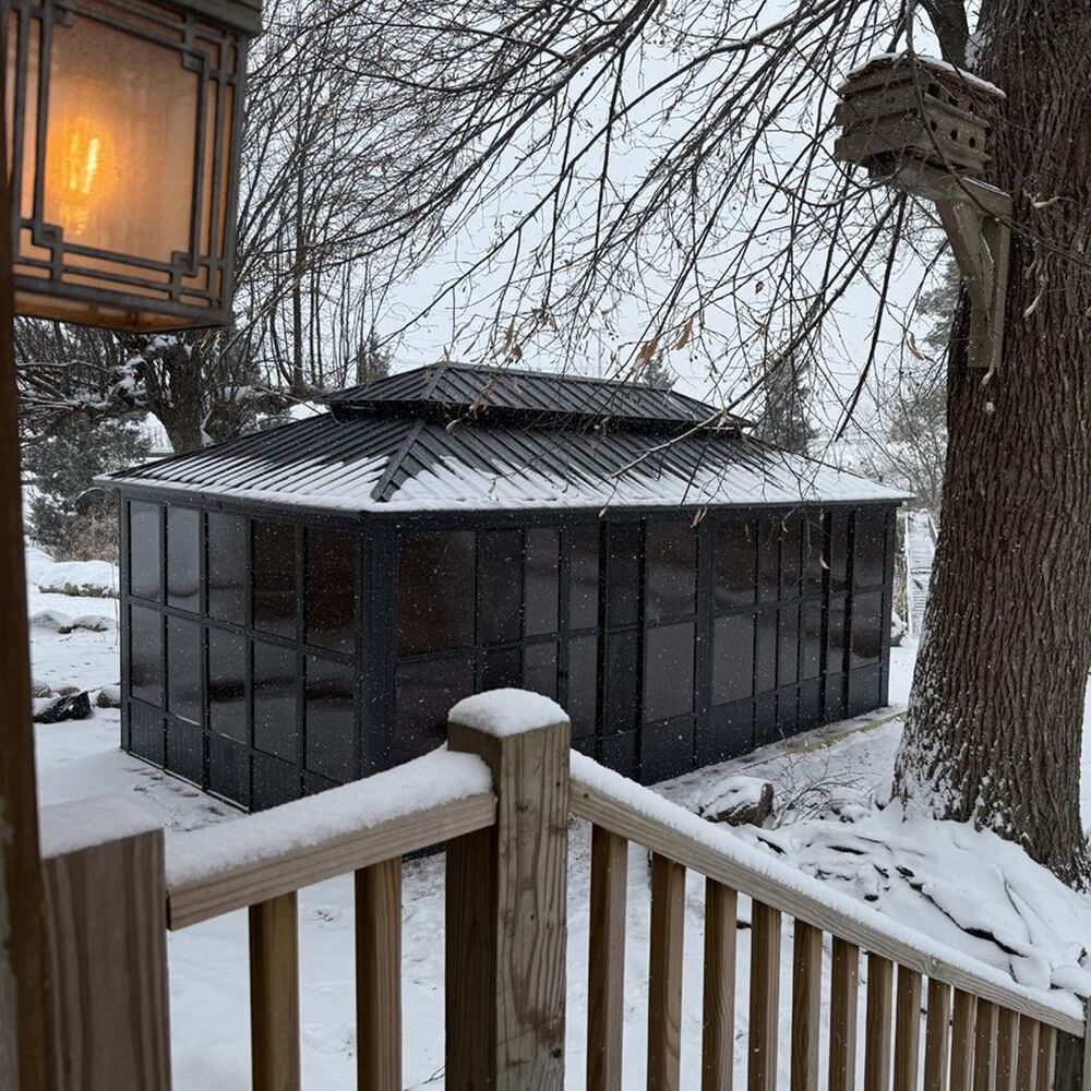 HOMLUX 12' x 20' Outdoor Hardtop Gazebo with Aluminum Frame, Double Galvanized Roof, Detachable Windows, Solarium Sunroom in Gray, , large
