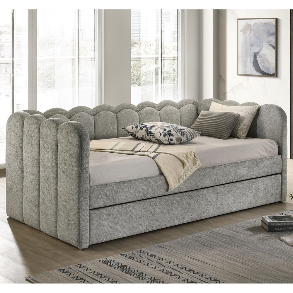 Crown Mark Melody Daybed with Trundle and LED Lights in Light Grey, , large