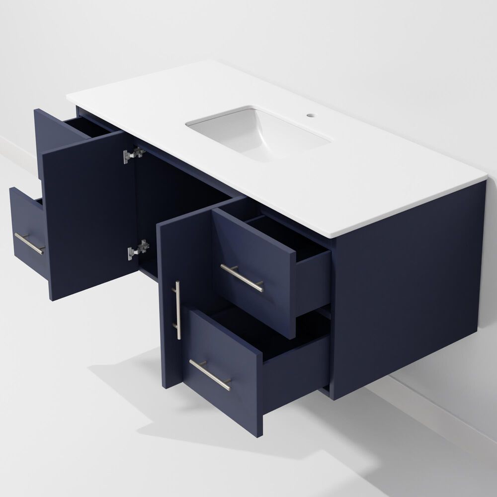 Lexora Home Geneva 48&quot; Single Bathroom Vanity in Navy Blue with 2 cm White Quartz Top and Rectangular Sink, , large