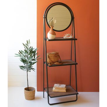 Kalalou Leaning Wall Mirror with Shelves in Black and Brown, , large