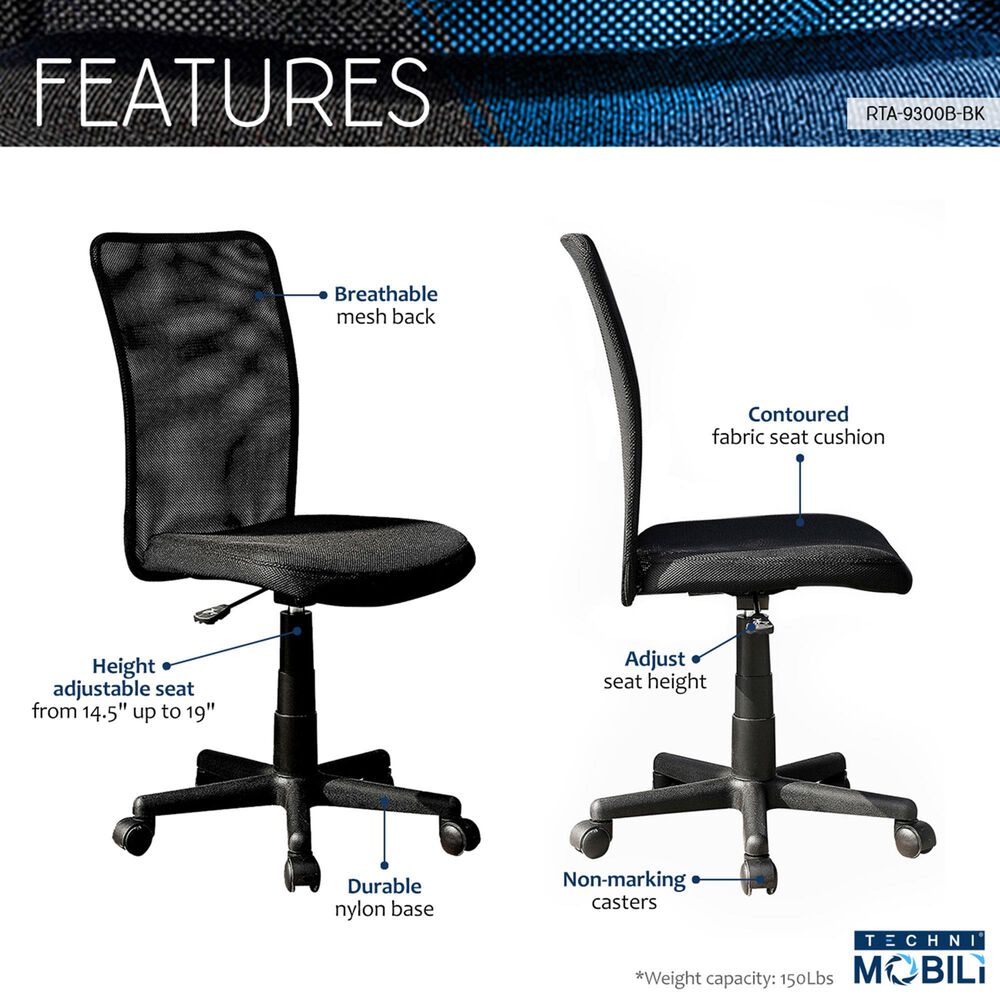 Rta Products Llc Mesh Task Office Chair in Black, , large