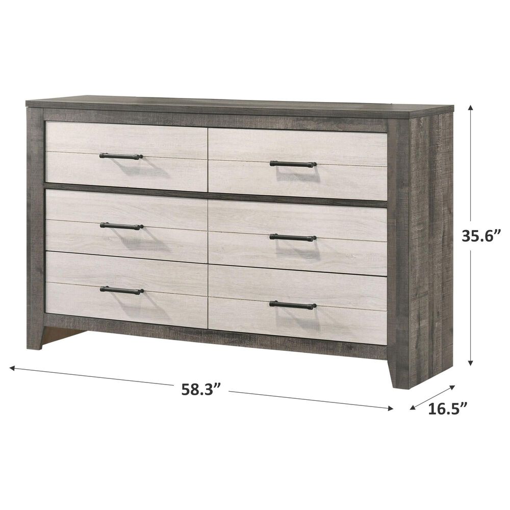 Crown Mark Rhett 6-Drawer Dresser in Gray and White, , large