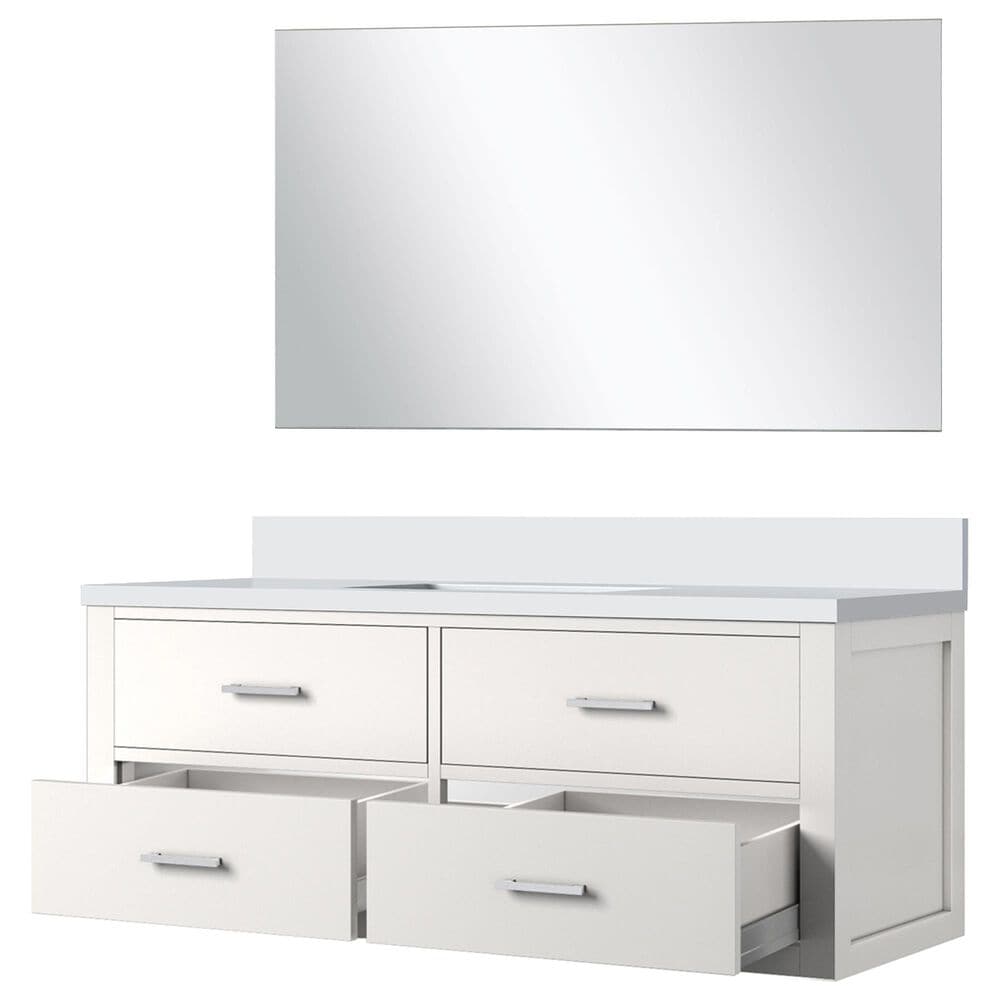 Lexora Home Castor 48&quot; Single Bathroom Vanity in Black with 2 cm White Quartz Top, Rectangular Sink and 43&quot; Mirror, , large