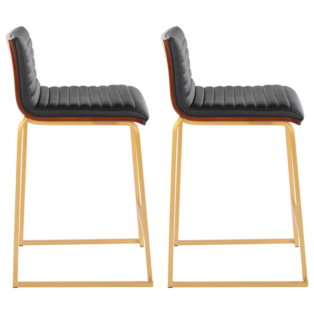 Lumisource Mason Mara Counter Stool with Black Cushion in Gold and Walnut &#40;Set of 2&#41;, , large